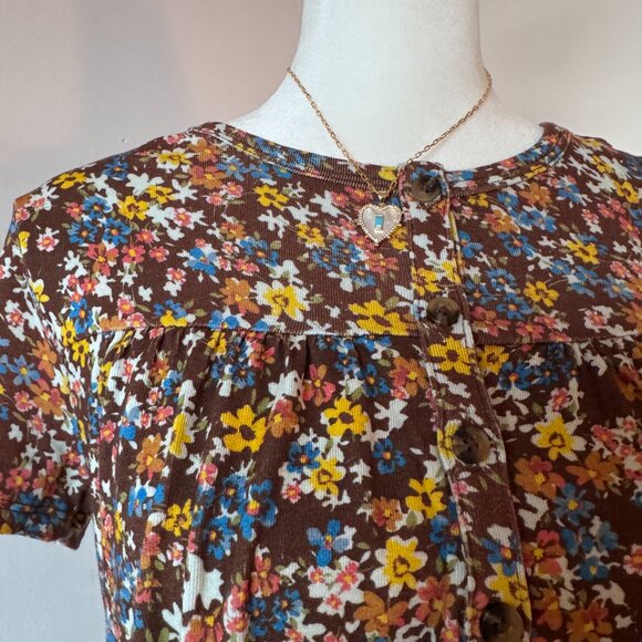 💚  Self Esteem Floral Button Front Top | Size M | Brown Boho Peplum Blouse - Picture 3 of 8